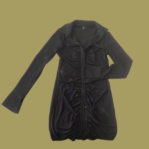 Ruched Long Sleeve Button Dress